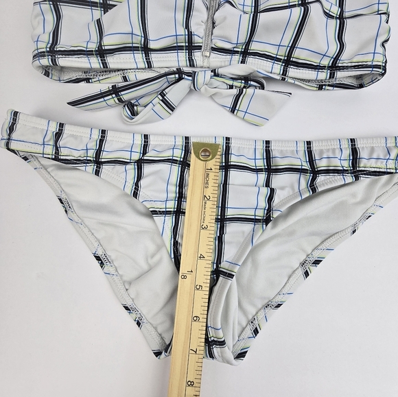 HURLEY Y2K Swim Suit Strapless Bikini Scrunch Butt White Multicolor Women Size M - Picture 6 of 13